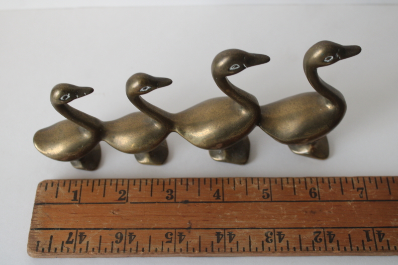 photo of 80s vintage solid brass ducks in a row or family of geese, brass animals figurine  #2