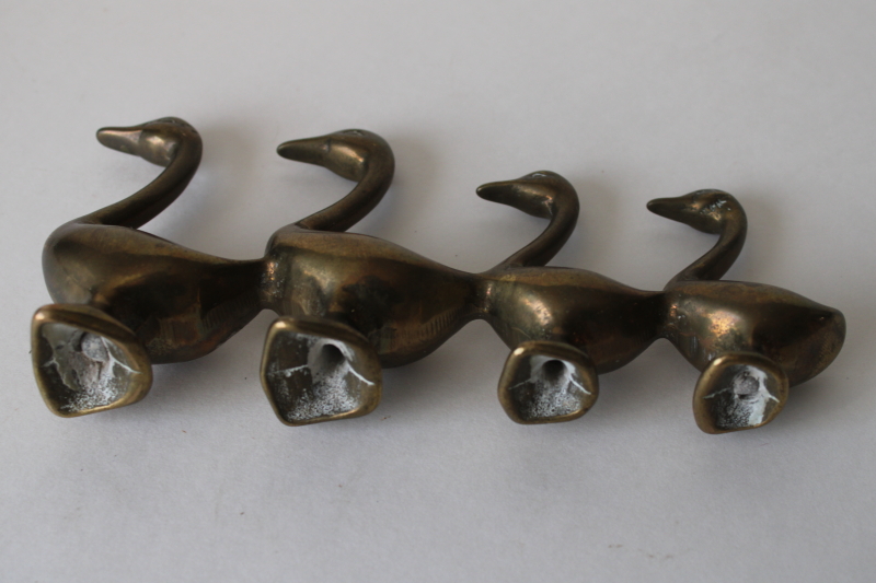 photo of 80s vintage solid brass ducks in a row or family of geese, brass animals figurine  #3