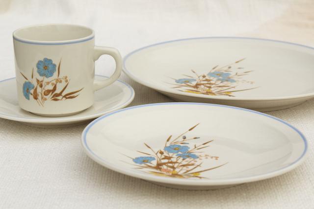 photo of 80s vintage stoneware pottery dinnerware, Ming Pao china w/ blue & yellow flowers #2