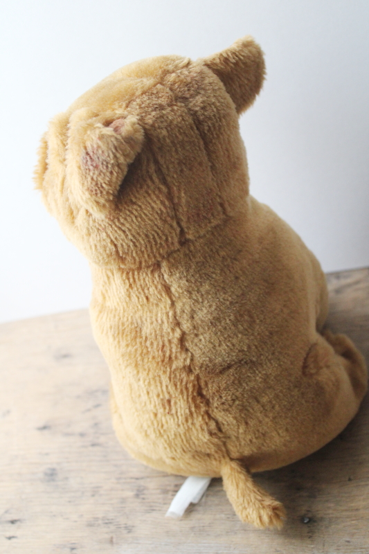 photo of 80s vintage stuffed toy dog, brown wrinkled shar-pei or bulldog plush animal w/ sweet face  #5