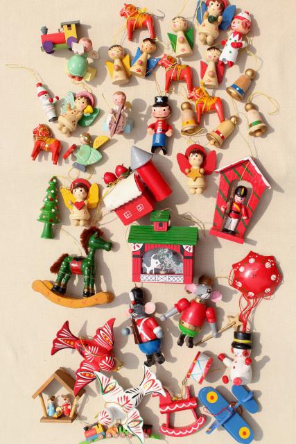 photo of 80s vintage tiny wood Christmas ornaments, tree decorations from Taiwan, China, Sweden #1