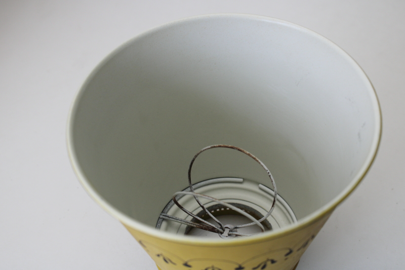 photo of 80s vintage tole metal lampshade, small clip on light bulb shade mustard gold w/ black  #3