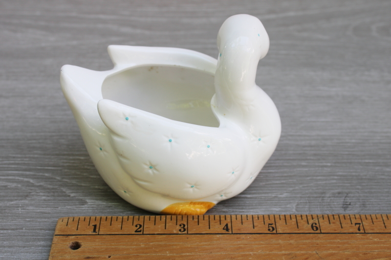 photo of 80s vintage white goose ceramic planter blue dots quilted look cute & country  #4