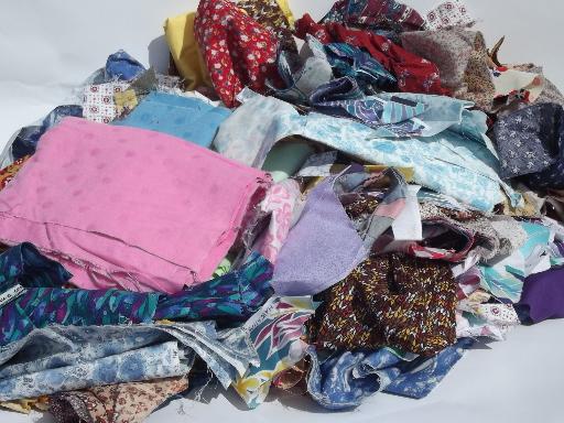 photo of 80s-90s vintage print cotton quilting fabric scraps lot, 11 1/2 lbs. #1