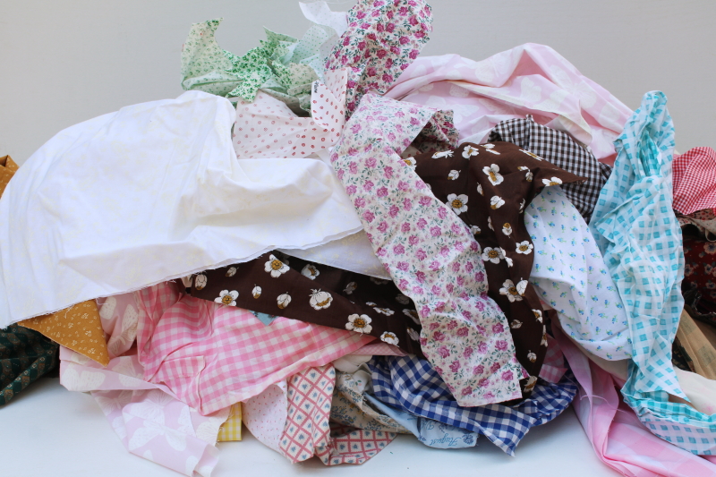 photo of 9 pounds of vintage fabric scraps, cotton prints, floral calico, gingham, girly cottagecore retro  #1