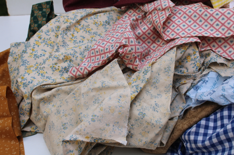 photo of 9 pounds of vintage fabric scraps, cotton prints, floral calico, gingham, girly cottagecore retro #9