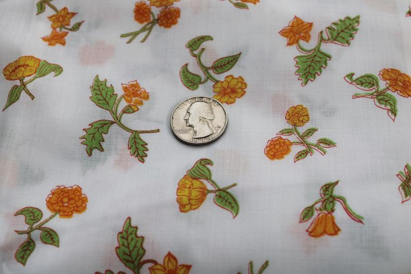 photo of 9 1/2 yards of vintage fabric, 70s hippie girly print gold flowers on white cotton #1