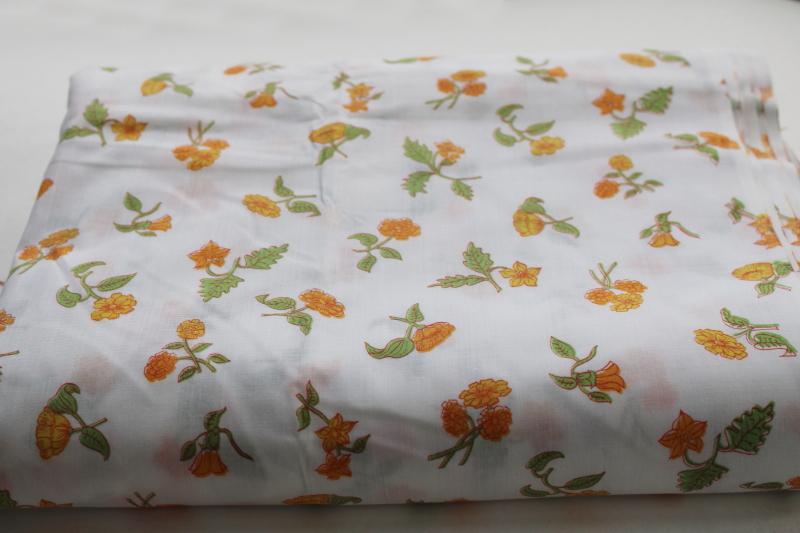 photo of 9 1/2 yards of vintage fabric, 70s hippie girly print gold flowers on white cotton #3