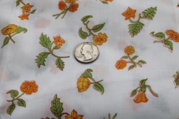 catalog photo of 9 1/2 yards of vintage fabric, 70s hippie girly print gold flowers on white cotton