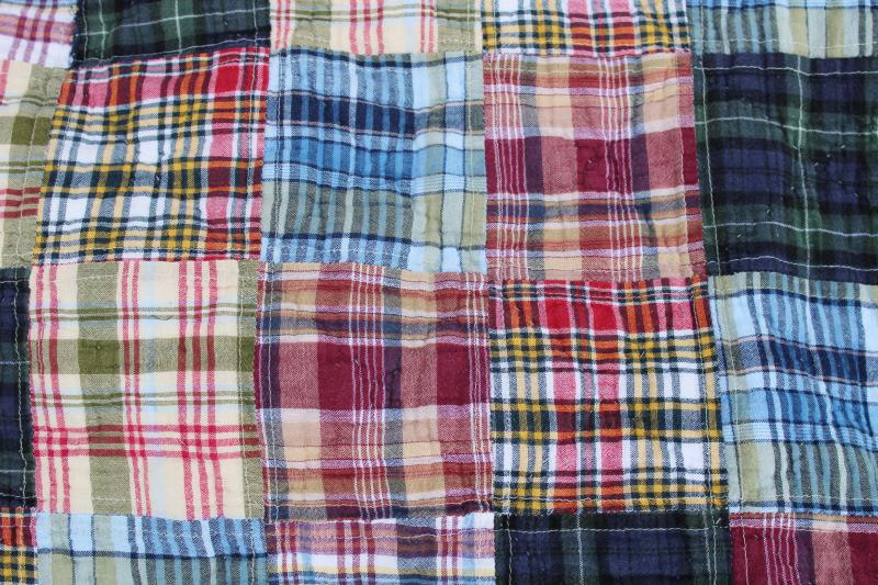 photo of 90s retro madras plaid cotton patchwork quilt or bedspread, vintage preppy decor  #3