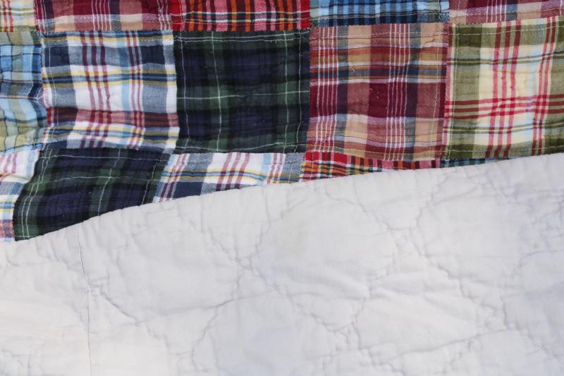 photo of 90s retro madras plaid cotton patchwork quilt or bedspread, vintage preppy decor  #4