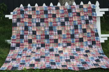 catalog photo of 90s retro madras plaid cotton patchwork quilt or bedspread, vintage preppy decor 