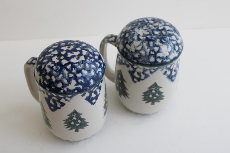 photo of 90s vintage Cabin in the Snow Folk Craft S&P set, large salt and pepper shakers #4