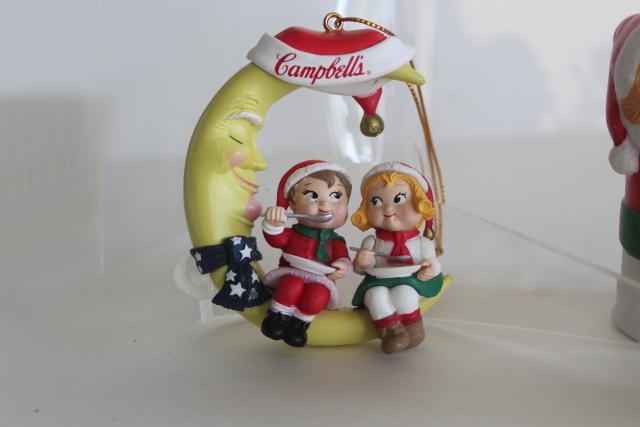 photo of 90s vintage Campbell's Soup Christmas ornaments, kids in soup can, St Bernard dog #2