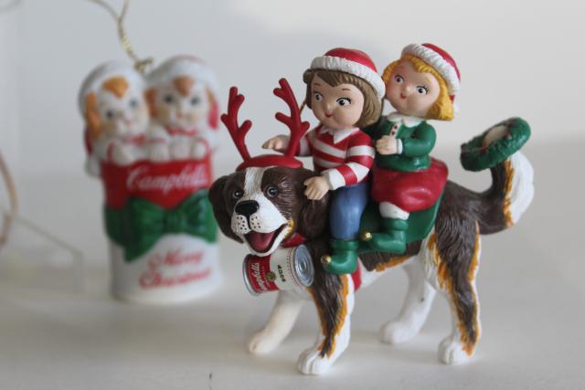photo of 90s vintage Campbell's Soup Christmas ornaments, kids in soup can, St Bernard dog #3