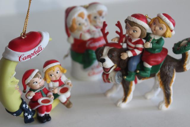 photo of 90s vintage Campbell's Soup Christmas ornaments, kids in soup can, St Bernard dog #8