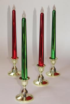 catalog photo of 90s vintage Christmas candles, battery lights metallic foil plastic holiday decorations