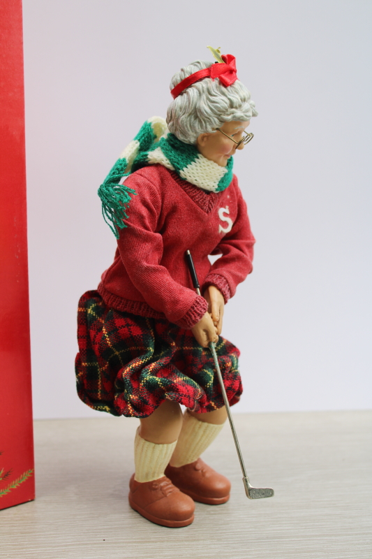 photo of 90s vintage Clothtique Possible Dreams Mrs Claus lady golfer While Santa's Away figurine in box  #3