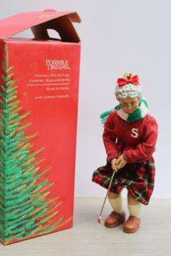 catalog photo of 90s vintage Clothtique Possible Dreams Mrs Claus lady golfer While Santa's Away figurine in box 