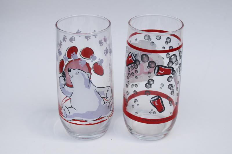 photo of 90s vintage Coca-Cola drinking glasses, 1999 polar bear glass & diet Coke #1