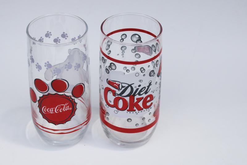 photo of 90s vintage Coca-Cola drinking glasses, 1999 polar bear glass & diet Coke #2