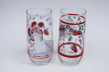 catalog photo of 90s vintage Coca-Cola drinking glasses, 1999 polar bear glass & diet Coke