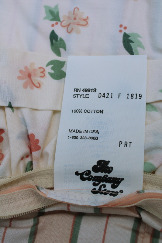 photo of 90s vintage Company Store all cotton bedding, full duvet cover, skirt & shams blush / green floral & stripe  #4