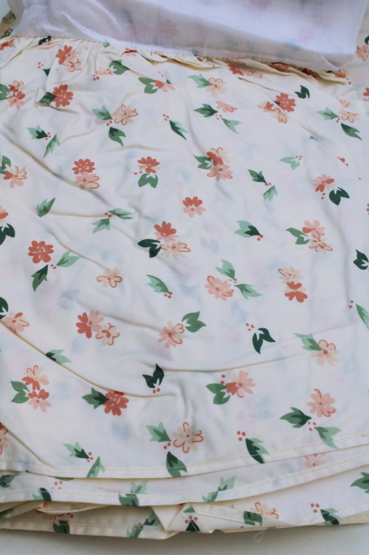 photo of 90s vintage Company Store all cotton bedding, full duvet cover, skirt & shams blush / green floral & stripe  #7