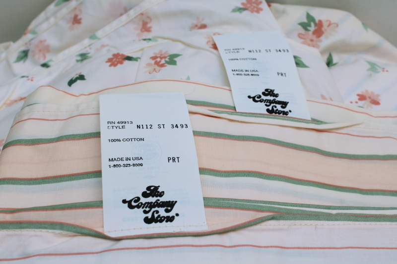 photo of 90s vintage Company Store all cotton bedding, full duvet cover, skirt & shams blush / green floral & stripe  #8