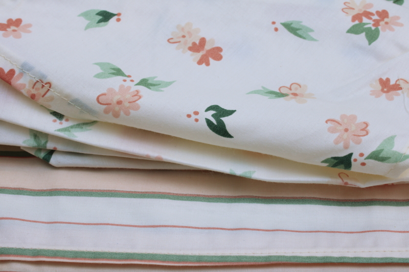 photo of 90s vintage Company Store all cotton bedding, full duvet cover, skirt & shams blush / green floral & stripe  #10