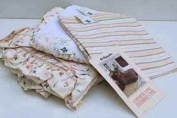 90s vintage Company Store all cotton bedding, full duvet cover, skirt & shams blush / green floral & stripe 