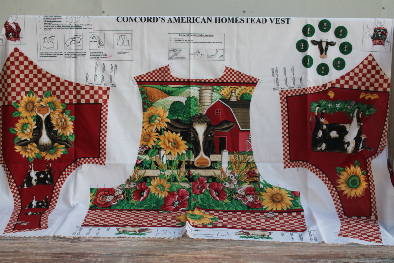 photo of 90s vintage Concord fabric print cotton panels for cut and sew vests American Homestead country girl retro #1