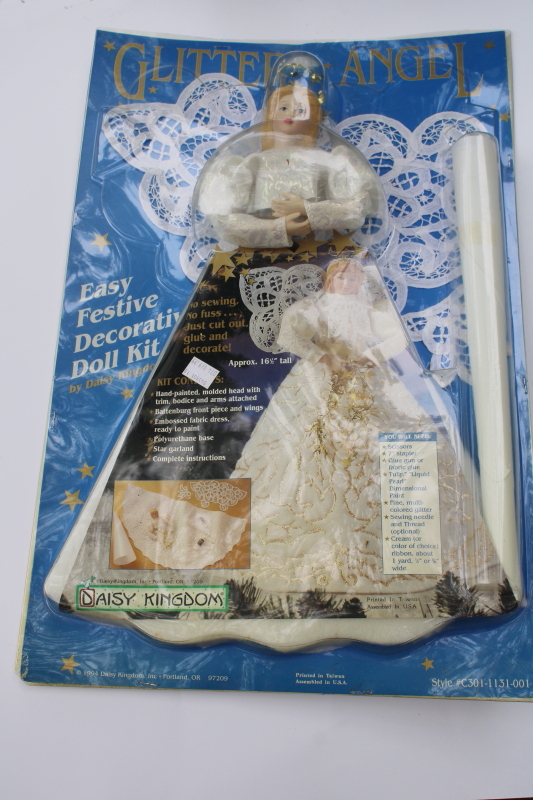 photo of 90s vintage Daisy Kingdom china doll kit sealed huge angel Christmas tree topper to decorate #1