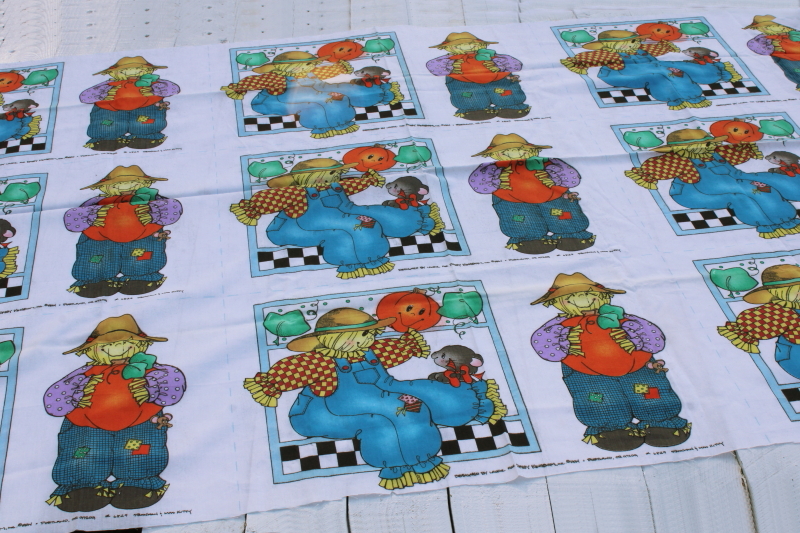 photo of 90s vintage Daisy Kingdom print cotton fabric fall scarecrow Strawman & Miss Kitty blocks  #1