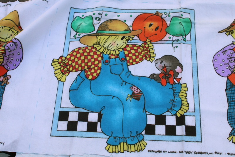 photo of 90s vintage Daisy Kingdom print cotton fabric fall scarecrow Strawman & Miss Kitty blocks #4