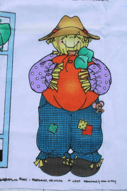 photo of 90s vintage Daisy Kingdom print cotton fabric fall scarecrow Strawman & Miss Kitty blocks #5