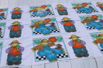 catalog photo of 90s vintage Daisy Kingdom print cotton fabric fall scarecrow Strawman & Miss Kitty blocks 