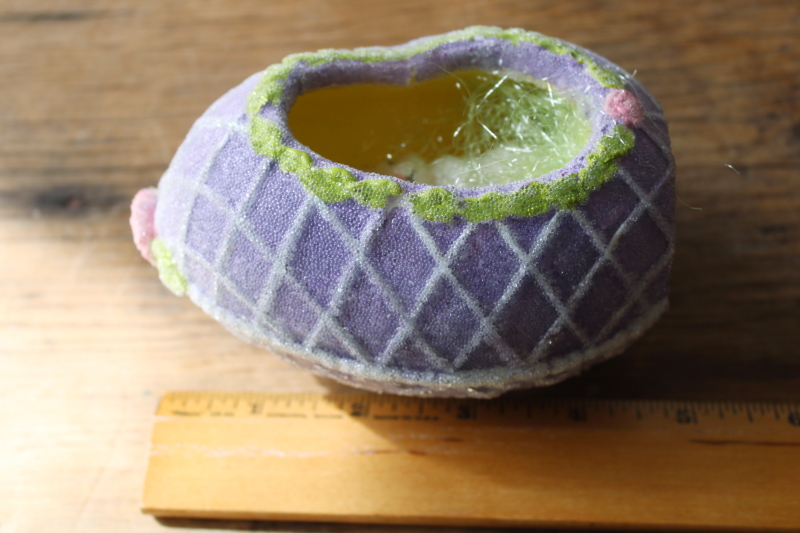 photo of 90s vintage Easter decor sugar egg, sugared figurine window egg w/ tiny bunny inside  #6