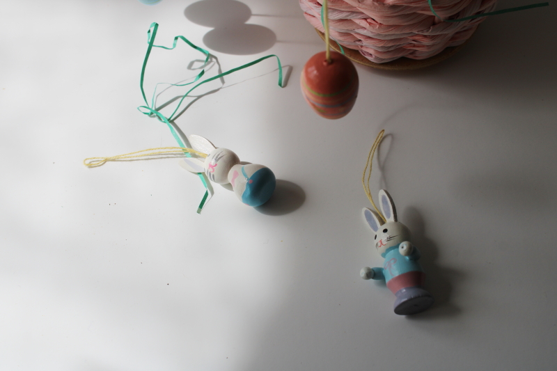 photo of 90s vintage Easter tree w/ hand painted wood mini ornaments, table top decor  #5