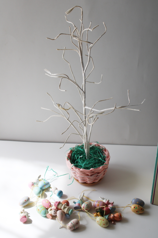 photo of 90s vintage Easter tree w/ hand painted wood mini ornaments, table top decor  #6