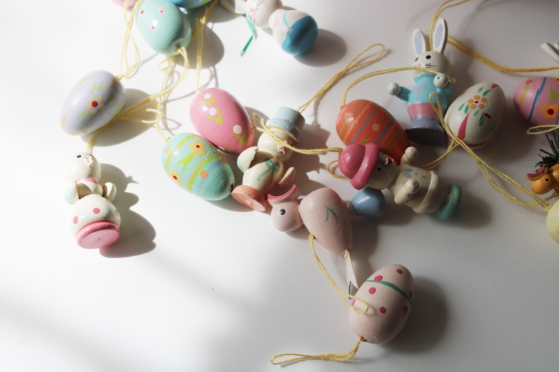 photo of 90s vintage Easter tree w/ hand painted wood mini ornaments, table top decor  #7