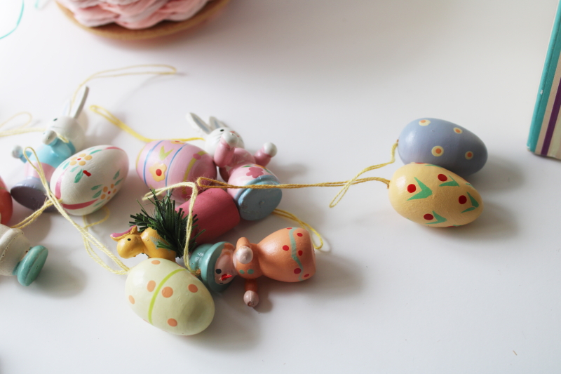 photo of 90s vintage Easter tree w/ hand painted wood mini ornaments, table top decor  #8