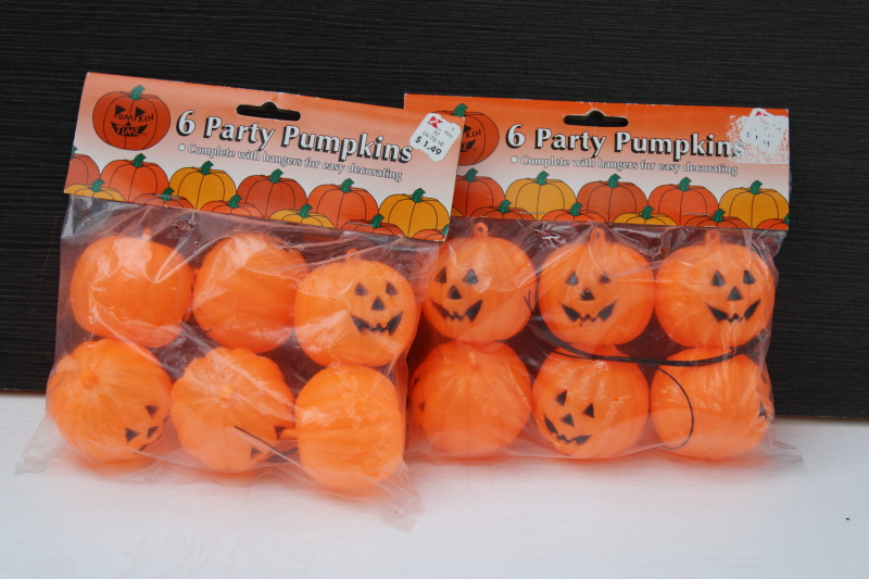 photo of 90s vintage Halloween mini plastic blow mold jack o lantern pumpkin ornaments sealed packages #1