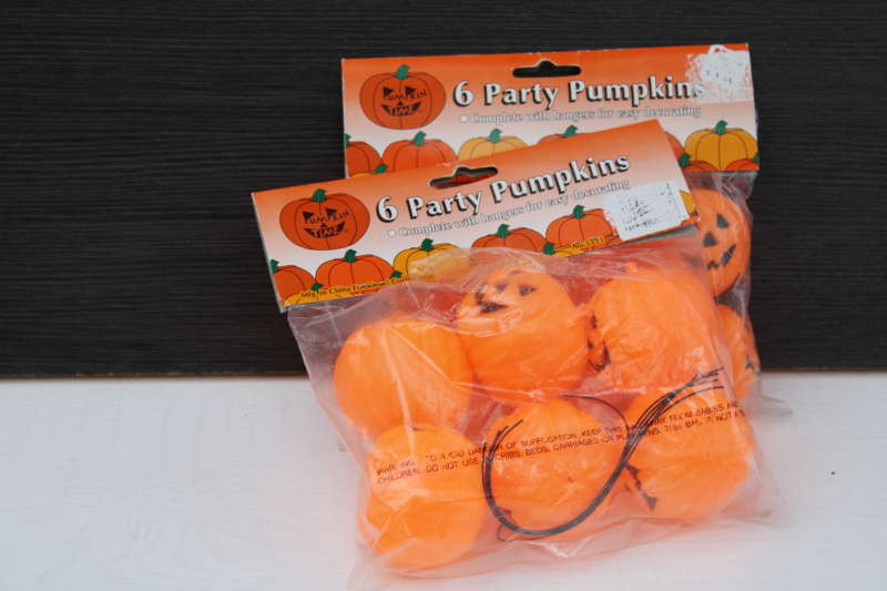 photo of 90s vintage Halloween mini plastic blow mold jack o lantern pumpkin ornaments sealed packages #3