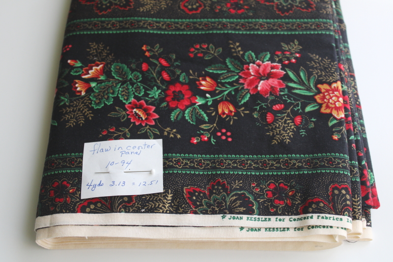 photo of 90s vintage Joan Kessler print Concord fabric quilting cotton floral on black  #2