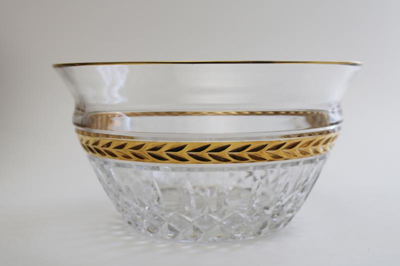 photo of 90s vintage Lenox heavy crystal glass bowl, Majestic gold laurel band #6