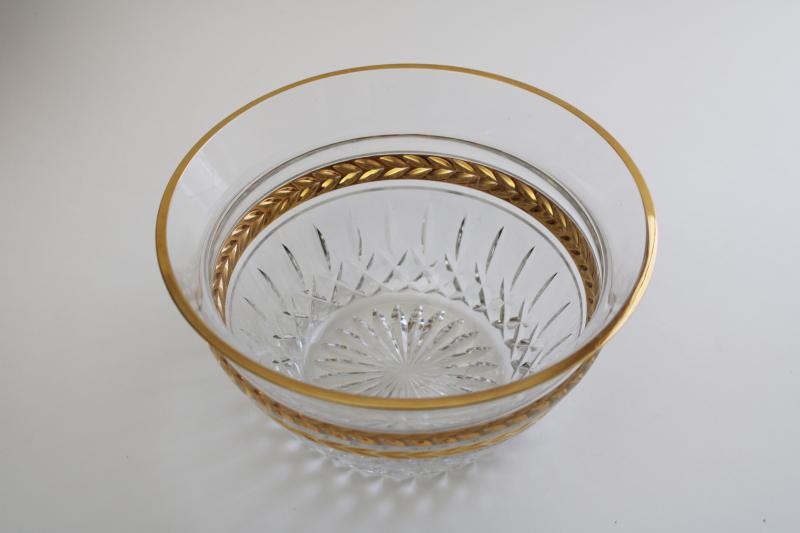 photo of 90s vintage Lenox heavy crystal glass bowl, Majestic gold laurel band #7