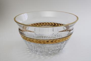 90s vintage Lenox heavy crystal glass bowl, Majestic gold laurel band