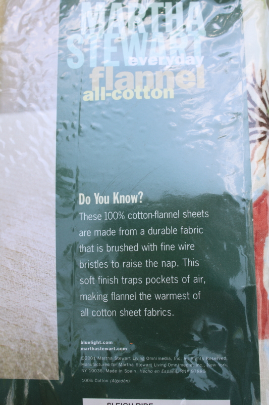 photo of 90s vintage Martha Stewart all cotton flannel sheets new in package full size w/ pillowcases, Christmas Sleigh Ride  #5