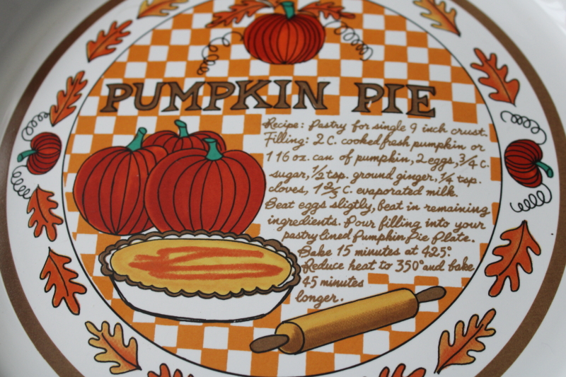 photo of 90s vintage Pumpkin Pie plate, ceramic pie pan w/ cute handwritten recipe print #2